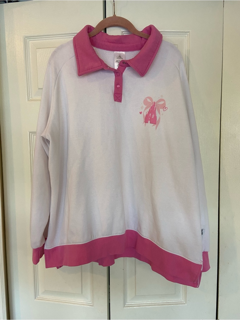 Disney White and Pink Long-Sleeve Polo Sweatshirt